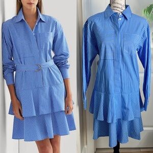 Lauren Ralph Lauren Striped Broadcloth Tiered Shirtdress Blue Sz 4